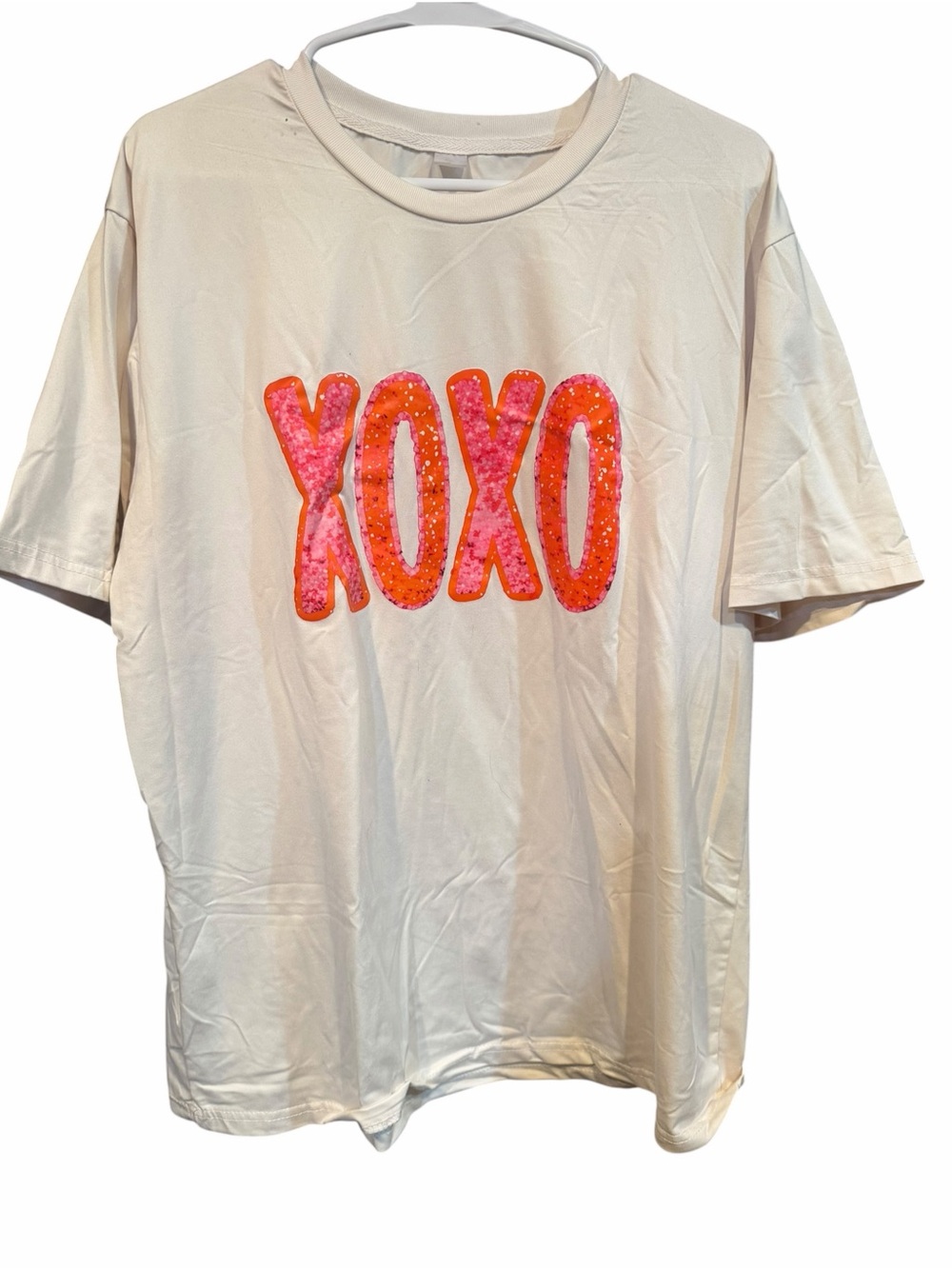 XOXO Sequin Graphic Tee - white  with Pink & Orange accents